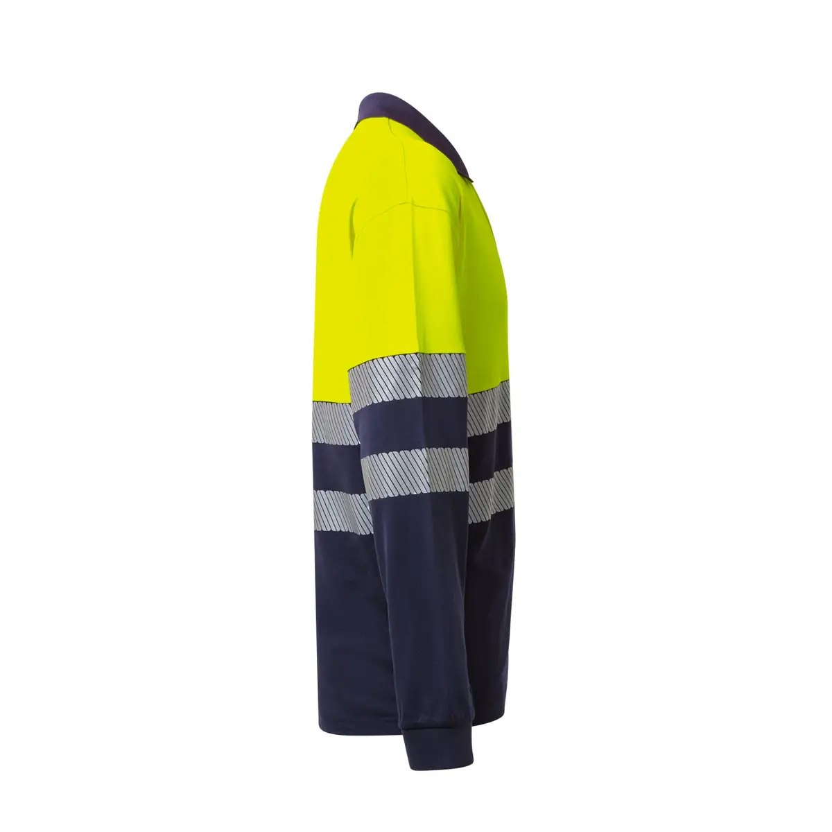 Polo bicolor manga larga Velilla 305545 6 Polo bicolor manga larga Velilla 305545 Azul navy/Amarillo flúor, vista lateral opuesta