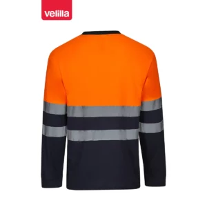 Camiseta bicolor manga larga Velilla 305603 azul marino/naranja flúor, vista trasera
