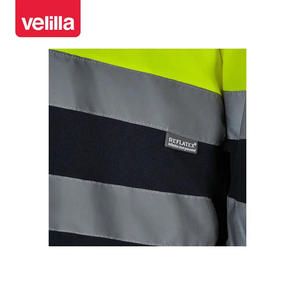 Camiseta bicolor manga larga Velilla 305603 15 Camiseta bicolor manga larga Velilla 305603 azul marino/amarillo flúor, detalle de cintas reflectantes