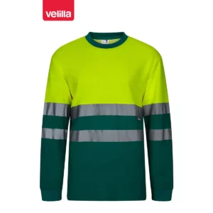 Camiseta bicolor manga larga Velilla 305603 verde/amarillo flúor, vista frontal