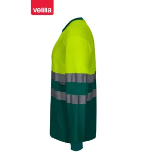 Camiseta bicolor manga larga Velilla 305603 verde/amarillo flúor, vista lateral