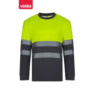 Camiseta bicolor manga larga Velilla 305603 gris/amarillo flúor, vista frontal