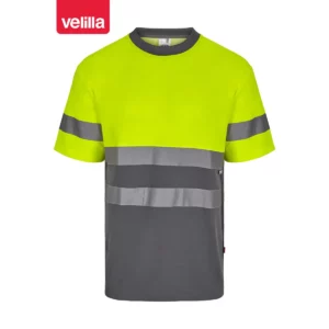 Camiseta bicolor manga corta Velilla 305613 Gris/Amarillo flúor, vista frontal