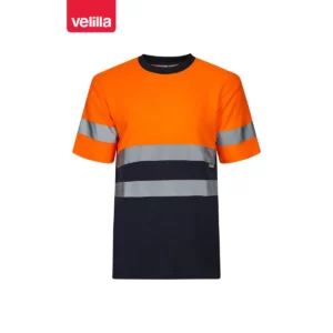 Camiseta bicolor manga corta Velilla 305613 Azul navy/Naranja flúor, vista frontal