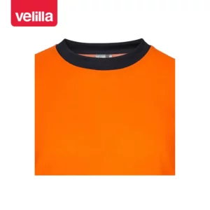 Camiseta bicolor manga corta Velilla 305613 Azul navy/Naranja flúor, detalle de cuello
