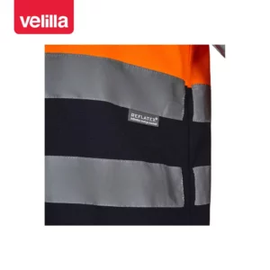 Camiseta bicolor manga corta Velilla 305613 Azul navy/Naranja flúor, detalle de cintas reflectantes