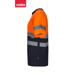 Camiseta bicolor manga corta Velilla 305613 Azul navy/Naranja flúor, vista lateral