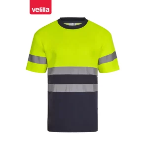 Camiseta bicolor manga corta Velilla 305613 Azul navy/Amarillo flúor, vista frontal
