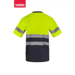 Camiseta bicolor manga corta Velilla 305613 Azul navy/Amarillo flúor, vista trasera