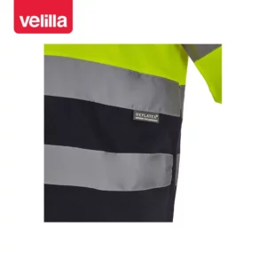 Camiseta bicolor manga corta Velilla 305613 Azul navy/Amarillo flúor, detalle de cintas reflectantes