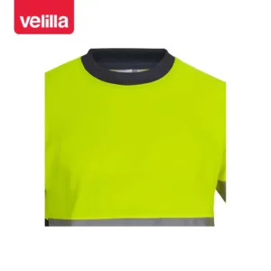 Camiseta bicolor manga corta Velilla 305613 Azul navy/Amarillo flúor, detalle de cuello