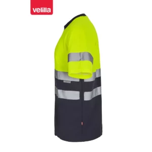 Camiseta bicolor manga corta Velilla 305613 Azul navy/Amarillo flúor, vista lateral