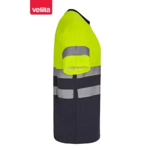 Camiseta bicolor manga corta Velilla 305613 Azul navy/Amarillo flúor, vista lateral opuesta