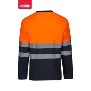 Camiseta bicolor manga larga Velilla 305615 Azul navy/Naranja flúor, vista trasera