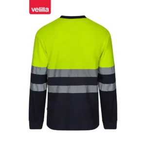 Camiseta bicolor manga larga Velilla 305615 Azul navy/Amarillo flúor, vista trasera
