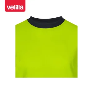 Camiseta bicolor manga larga Velilla 305615 Azul navy/Amarillo flúor, detalle de cuello
