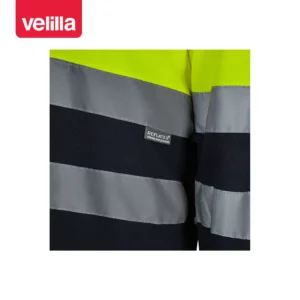 Camiseta bicolor manga larga Velilla 305615 Azul navy/Amarillo flúor, detalle de cintas reflectantes