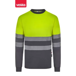 Camiseta bicolor manga larga Velilla 305619 Gris/Amarillo flúor, vista frontal