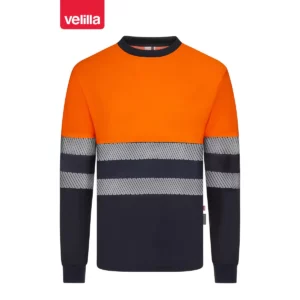 Camiseta bicolor manga larga Velilla 305619 Azul navy/Naranja flúor, vista frontal