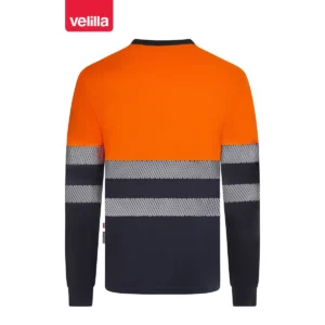 Camiseta bicolor manga larga Velilla 305619 Azul navy/Naranja flúor, vista trasera