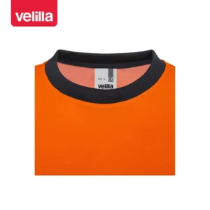 Camiseta bicolor manga larga Velilla 305619 Azul navy/Naranja flúor, detalle de cuello