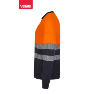 Camiseta bicolor manga larga Velilla 305619 Azul navy/Naranja flúor, vista lateral