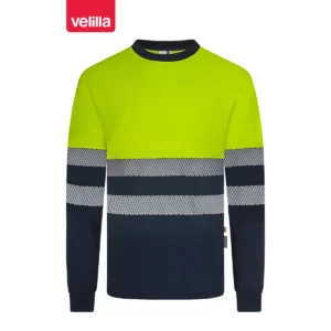 Camiseta bicolor manga larga Velilla 305619 Azul navy/Amarillo flúor, vista frontal