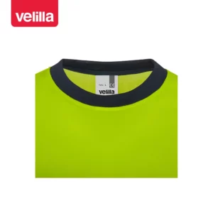 Camiseta bicolor manga larga Velilla 305619 Azul navy/Amarillo flúor, detalle de cuello