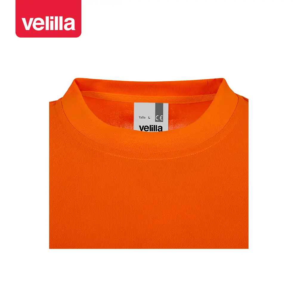 Camiseta reciclada manga corta Velilla 305632 8 Camiseta reciclada manga corta Velilla 305632 naranja flúor, detalle de cuello