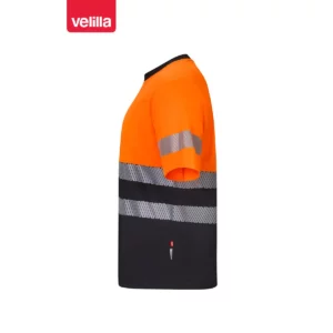 Camiseta reciclada manga corta Velilla 305633 Negro/Naranja flúor, vista lateral