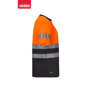 Camiseta reciclada manga corta Velilla 305633 Negro/Naranja flúor, vista lateral opuesta
