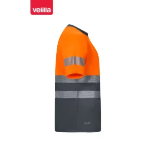 Camiseta reciclada manga corta Velilla 305633 Gris/Naranja flúor, vista lateral opuesta