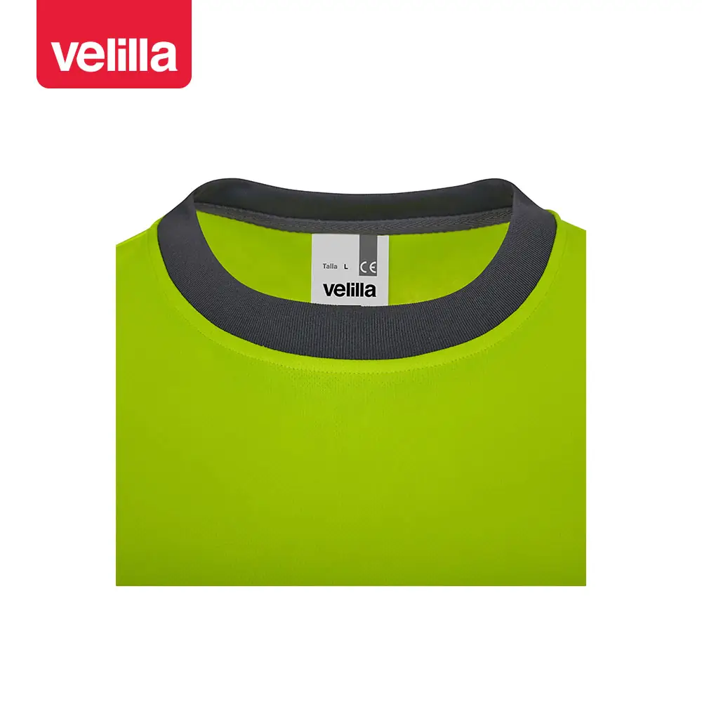 Camiseta reciclada manga corta Velilla 305633 4 Camiseta reciclada manga corta Velilla 305633 Gris/Amarillo flúor, detalle de cuello