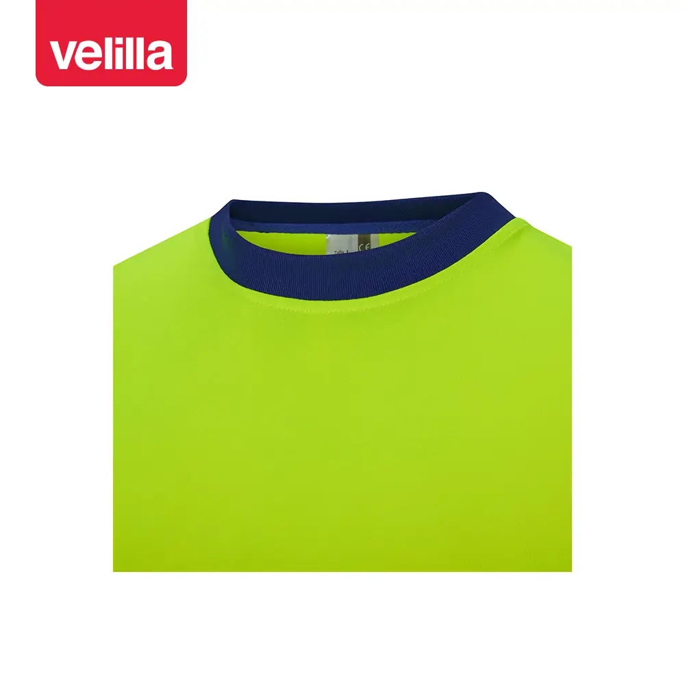 Camiseta reciclada manga corta Velilla 305633 9 Camiseta reciclada manga corta Velilla 305633 Azulina/Amarillo flúor, detalle de cuello