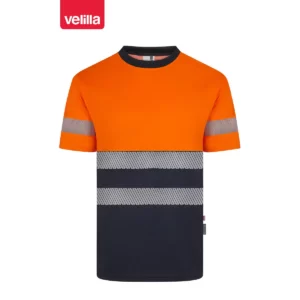Camiseta reciclada manga corta Velilla 305633 Azul navy/Naranja flúor, vista frontal