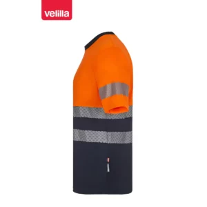 Camiseta reciclada manga corta Velilla 305633 Azul navy/Naranja flúor, vista lateral