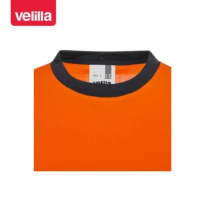 Camiseta reciclada manga corta Velilla 305633 Azul navy/Naranja flúor, detalle de cuello