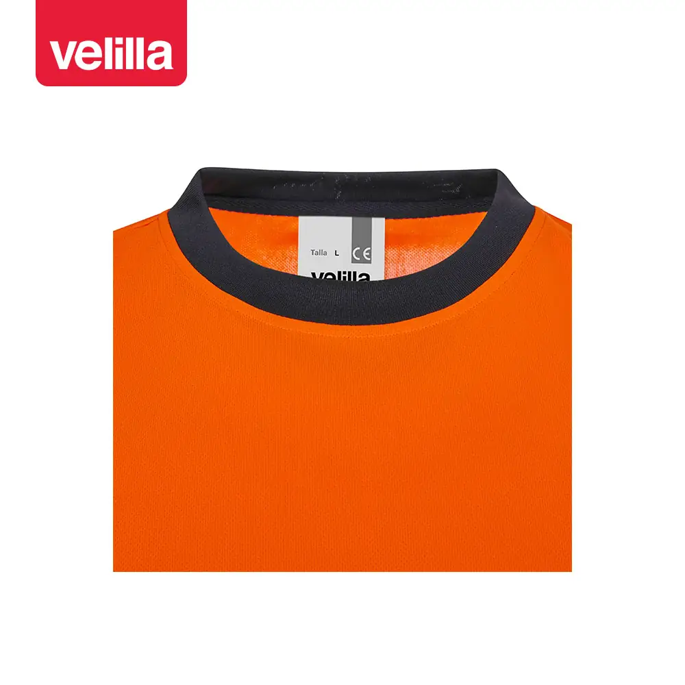 Camiseta reciclada manga corta Velilla 305633 7 Camiseta reciclada manga corta Velilla 305633 Azul navy/Naranja flúor, detalle de cuello