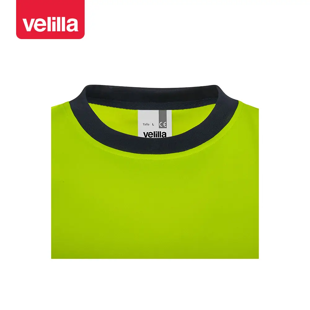Camiseta reciclada manga corta Velilla 305633 5 Camiseta reciclada manga corta Velilla 305633 Azul navy/Amarillo flúor, detalle de cuello
