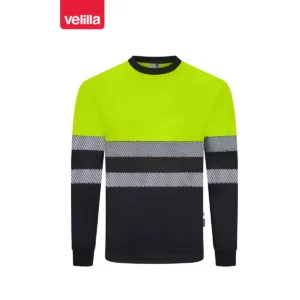 Camiseta reciclada manga larga Velilla 305635 Negro/Amarillo flúor, vista frontal