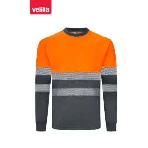 Camiseta reciclada manga larga Velilla 305635 Gris/Naranja flúor, vista frontal