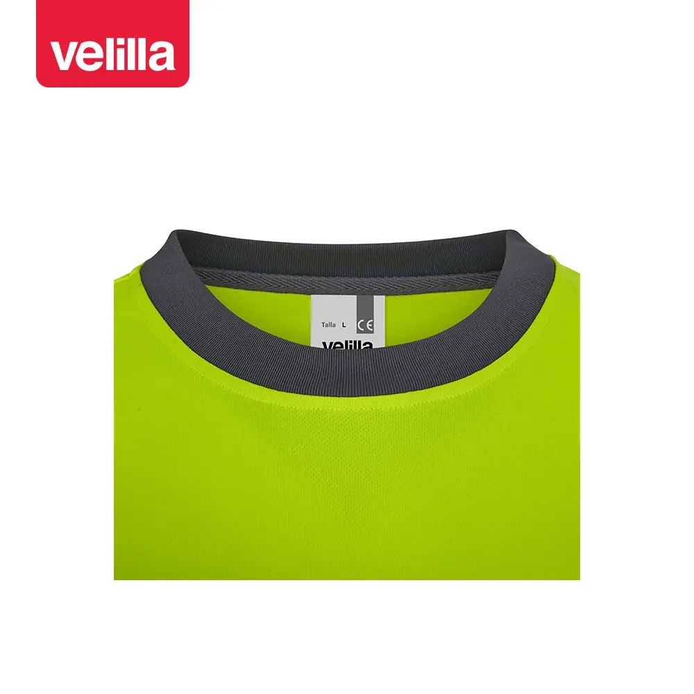 Camiseta reciclada manga larga Velilla 305635 4 Camiseta reciclada manga larga Velilla 305635 Gris/Amarillo flúor, detalle de cuello