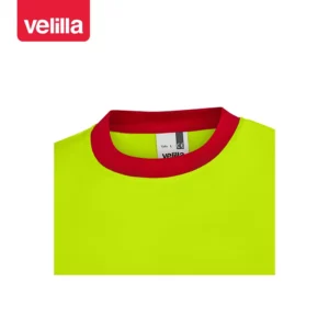 Camiseta reciclada manga larga Velilla 305635 Rojo/Amarillo flúor, detalle de cuello
