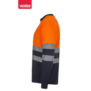 Camiseta reciclada manga larga Velilla 305635 Azul navy/Naranja flúor, vista lateral