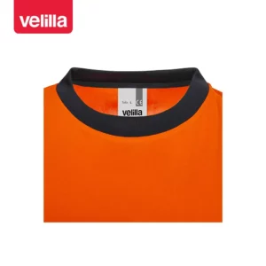 Camiseta reciclada manga larga Velilla 305635 Azul navy/Naranja flúor, detalle de cuello