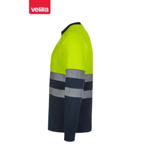 Camiseta reciclada manga larga Velilla 305635 Azul navy/Amarillo flúor, vista lateral