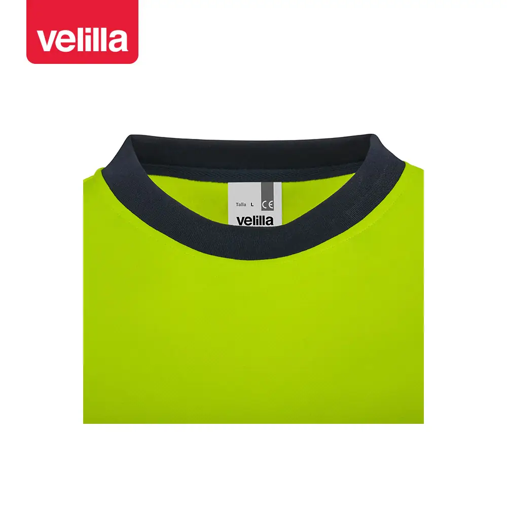Camiseta reciclada manga larga Velilla 305635 5 Camiseta reciclada manga larga Velilla 305635 Azul navy/Amarillo flúor, detalle de cuello