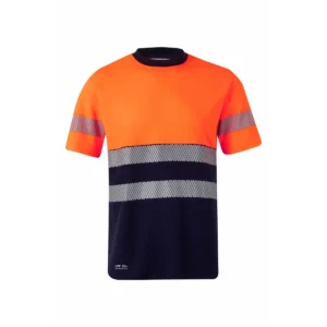 Camiseta bicolor manga corta Velilla 305643 Azul navy/Naranja flúor, vista frontal
