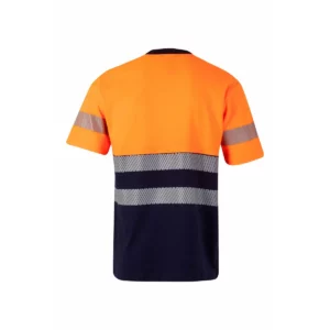 Camiseta bicolor manga corta Velilla 305643 Azul navy/Naranja flúor, vista trasera