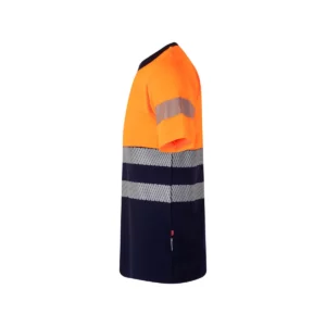 Camiseta bicolor manga corta Velilla 305643 Azul navy/Naranja flúor, vista lateral